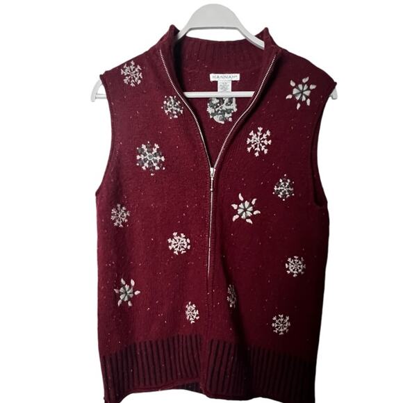 Hannah Women's Zip Front Seasonal Snowflake Pattern Winter Style Vest Sz L - Picture 1 of 9